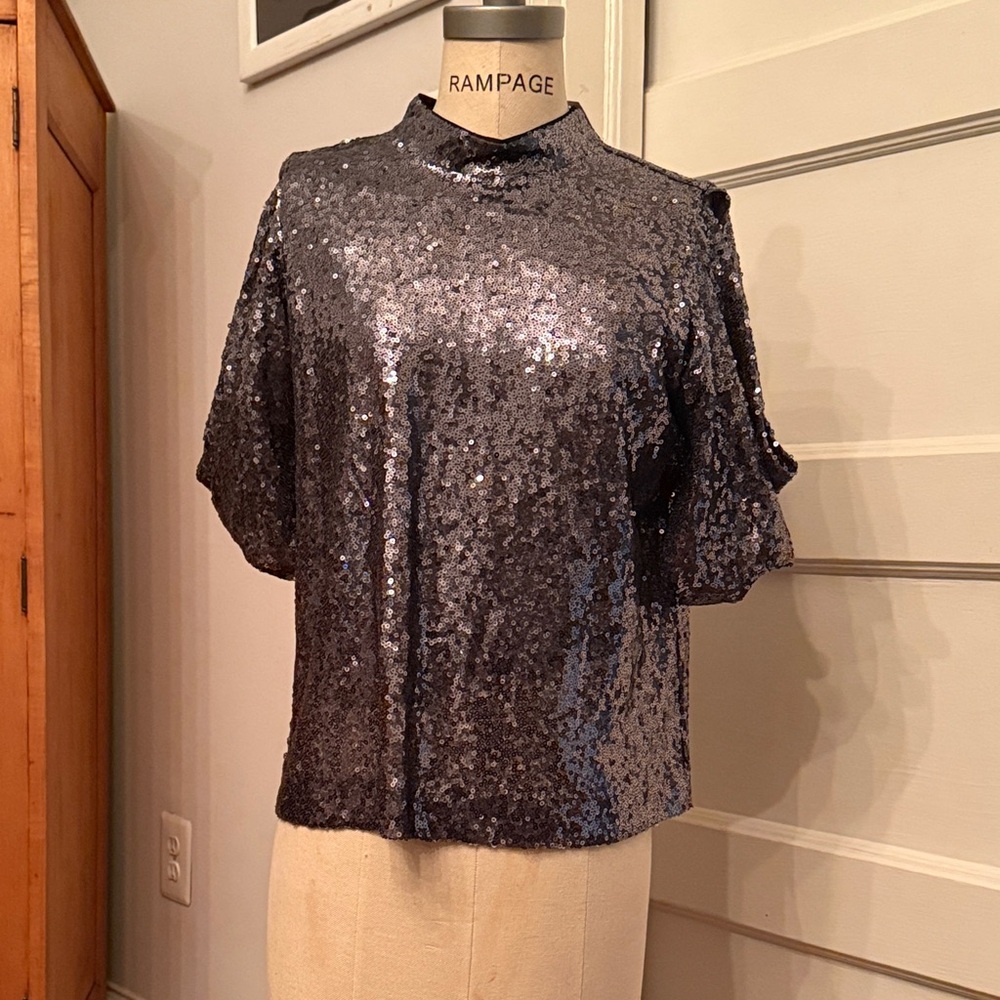 Ann Taylor Shimmering Black Sequin Blouse
